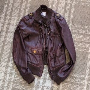 Womens Small Faux Leather Bomber Jacket
